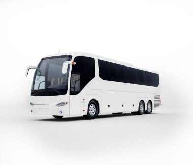 Düz Arkaplanda Beyaz Tur Otobüsü