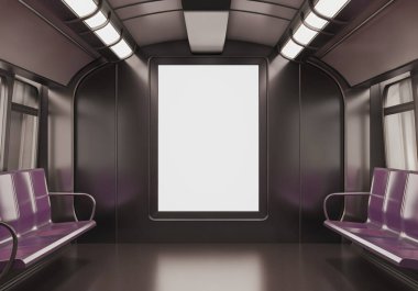 Metro vagonunda boş bir reklam gösterisi.