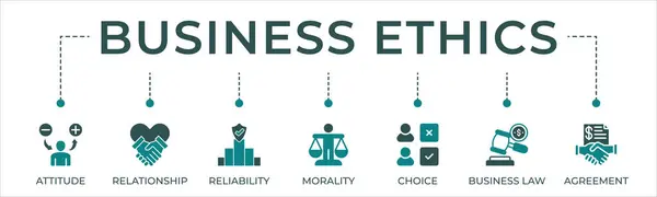 İş ahlakı afişi web simgesi vektör çizimi konsepti tutum, ilişki, güvenilirlik, ahlak, seçim, iş hukuku ve anlaşma ikonu