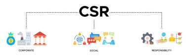 CSR Banner web simgesi iş ve organizasyon için katı vektör çizimi, kurumsal sosyal sorumluluk ve topluma geri verme