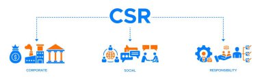 CSR Banner web simgesi iş ve organizasyon için katı vektör çizimi, kurumsal sosyal sorumluluk ve topluma geri verme