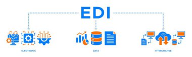 İş belgelerinin elektronik veri değişimi için EDI pankart web simgesi vektör ilüstrasyon kavramı bir bulut sunucusu, takas, veritabanı, dosya, grafik, otomasyon ve işlem simgesi ile standart biçim
