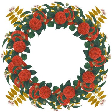   Beyaz arka planda eski bir çiçek çerçevesi. Klasik çiçekler. Güzel çiçek çerçeveleri. Japon gülleri