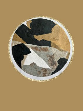   Yırtık ve katmanlı kenarlı altın kaplama kolajlı soyut kağıt kolajı, bej ve siyah kolaj posterlerinin tasarımı ve basımı için kullanılabilir.