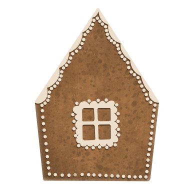   Noel süslemeli zencefilli kurabiye evi suluboya boyayla boyanmış. Beyaz arka planda zencefilli ekmeğin resmi.  