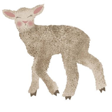   Watercolor illustration of a fluffy lamb with a cute face is hand drawn. Suitable for Easter, children's parties, birthdays and spring decor. clipart