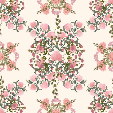 Açık arkaplanda pembe orkide çiçekleri olan kusursuz botanik desen. Nazik el boyası suluboya renkler