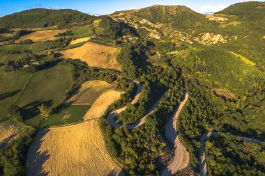 İtalya 'nın Marche bölgesindeki kırsal yol manzarası