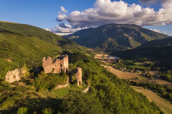 stock image Aerial view of castle ruins in Marche region in Italy