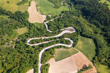 İtalya 'nın Marche bölgesindeki kırsal yol manzarası