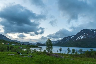 Norveç 'teki Lofoten adalarındaki yol manzarası