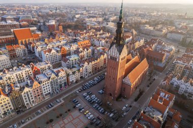 Elblag 'daki eski şehrin havadan görüntüsü