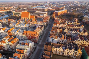 Elblag 'daki eski şehrin havadan görüntüsü