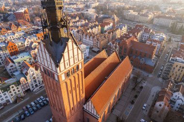 Elblag 'daki eski şehrin havadan görüntüsü