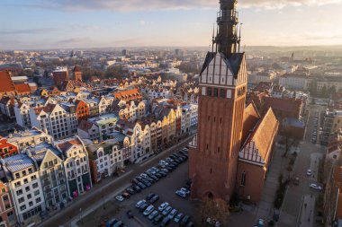 Elblag 'daki eski şehrin havadan görüntüsü