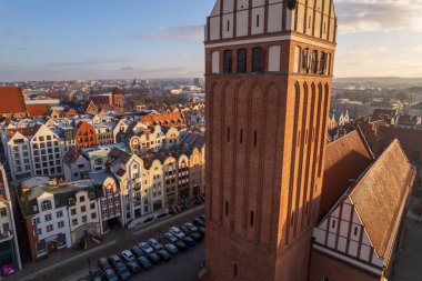 Elblag 'daki eski şehrin havadan görüntüsü