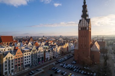 Elblag 'daki eski şehrin havadan görüntüsü