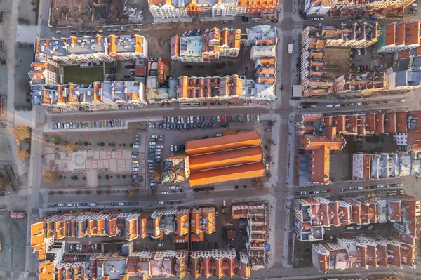 Elblag 'daki eski şehrin havadan görüntüsü