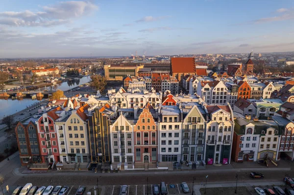 Elblag 'daki eski şehrin havadan görüntüsü