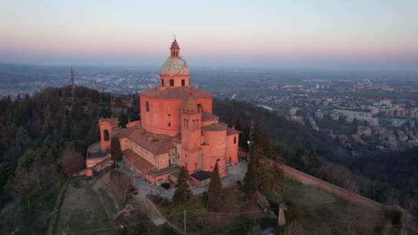 Aerial View Sanctuary Madonna San Luca Bologna — Stock Video