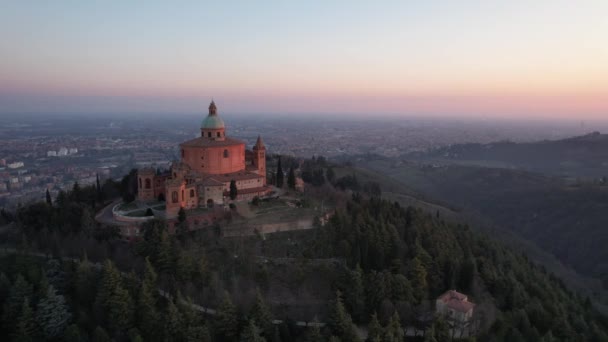 Vista Aérea Santuário Madonna San Luca Bolonha — Vídeo de Stock