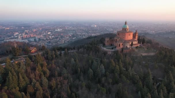 Вид Воздуха Святилище Мадонны Сан Лука Болонье — стоковое видео