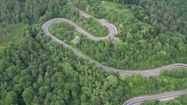 Bovenaanzicht Van Gebogen Weg Poolse Bergen — Stockvideo