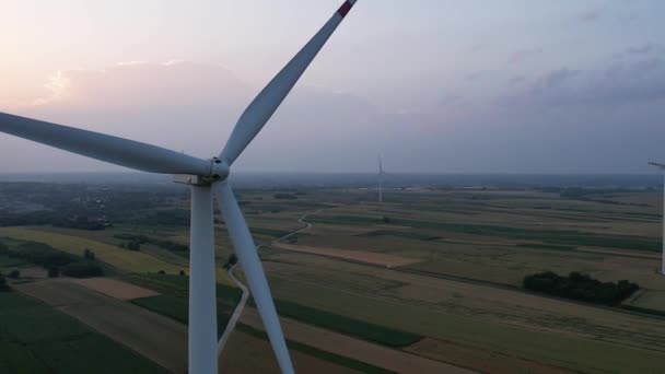 風力発電所の風車の空中ビュー — ストック動画