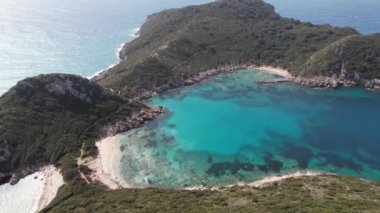 Yunanistan 'ın Korfu adasındaki Timoni plajının hava manzarası