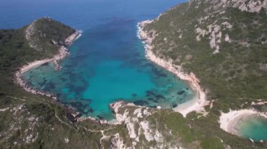 Yunanistan 'ın Korfu adasındaki Timoni plajının hava manzarası