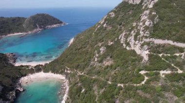 Yunanistan 'ın Korfu adasındaki Timoni plajının hava manzarası