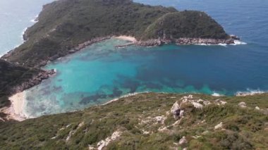Yunanistan 'ın Korfu adasındaki Timoni plajının hava manzarası