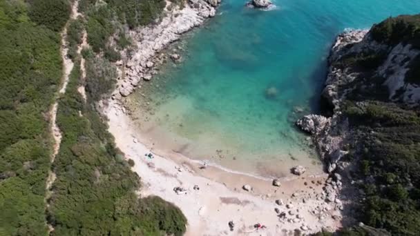 Aerial View Timoni Beach Corfu Island Greece — Stock Video