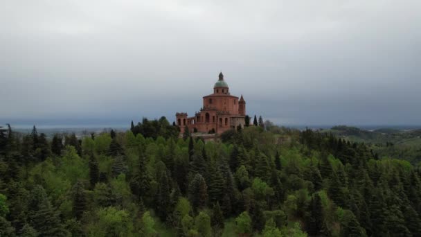 Aerial View Sanctuary Madonna San Luca Bologna — Stock Video
