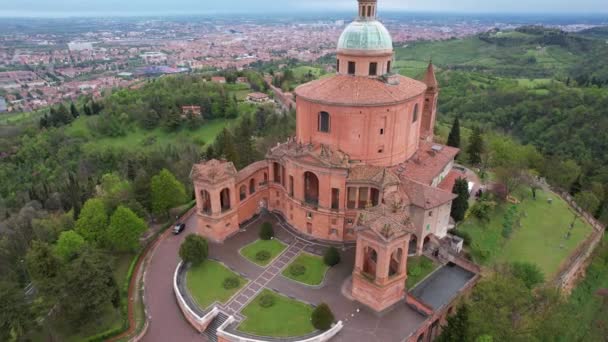 Vista Aérea Del Santuario Madonna San Luca Bolonia — Vídeos de Stock