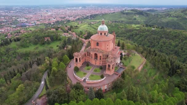 Vista Aérea Del Santuario Madonna San Luca Bolonia — Vídeo de stock