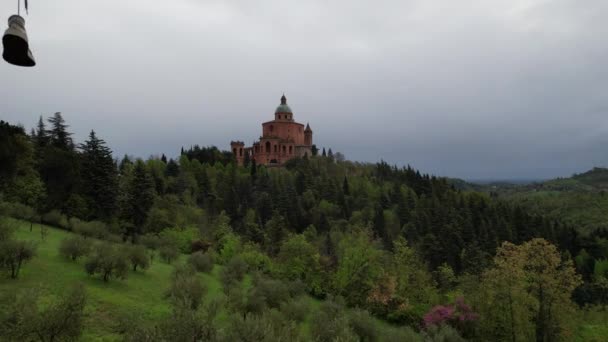 Letecký Pohled Svatyni Madonny San Luca Boloni — Stock video