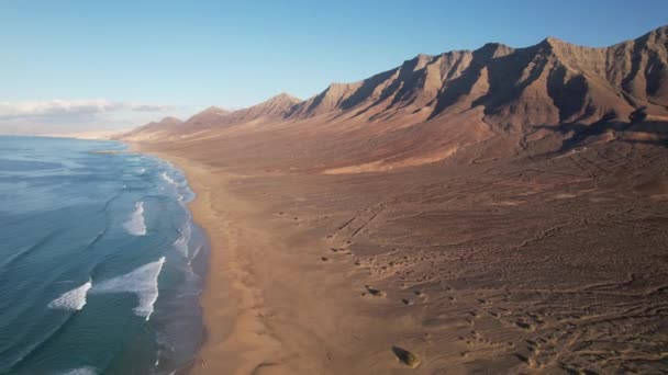 Fuerteventura Cofete海滩的空中景观 视频剪辑