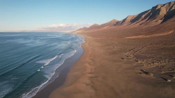 Flygfoto Över Cofete Stranden Fuerteventura — Stockvideo