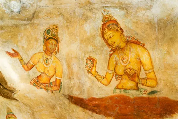 stock image 5th Century rock painting of semi nude women at Sigiriya, Sri Lanka