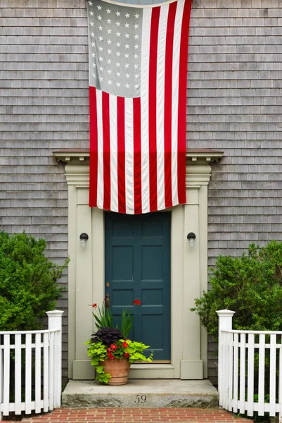 House door with American flag on Martha\'s Vineyard