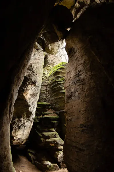 Prahov Kayalıkları 'ndaki doğal kumtaşı oluşumları rock kasabası, Bohem cenneti, Çek Cumhuriyeti