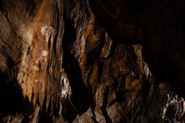 Çek Cumhuriyeti 'nde korunan Bozkov Dolomite Mağaraları' nda (Bozkovske dolomitove jeskyne) doğal yeraltı dolomit oluşumları.