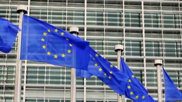 Bandeiras Europeias Frente Edifício Berlaymont Bruxelas Bélgica — Vídeo de Stock