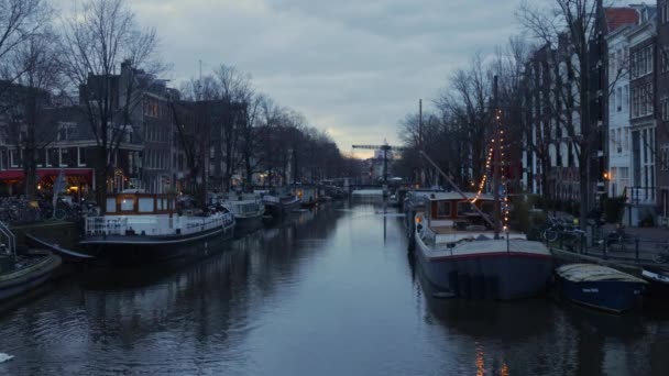 Brouwersgracht Kanal Der Abenddämmerung Amsterdam Niederlande — Stockvideo