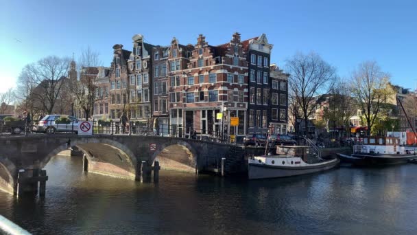 Casas Canais Históricos Outono Brouwersgracht Amsterdã Holanda Movimento Lento — Vídeo de Stock