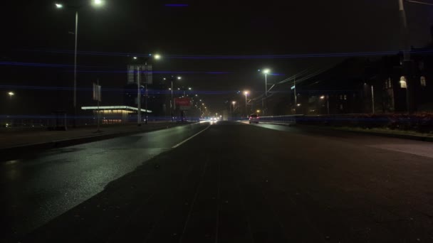 Tráfego Urbano Com Lentes Anamórficas Noite Amsterdam Países Baixos — Vídeo de Stock