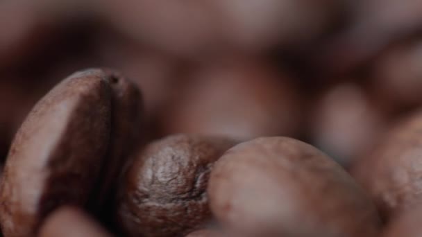 Nahaufnahme Von Kaffeebohnen Rotierenden Hintergrund — Stockvideo