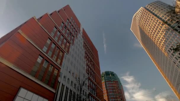 オランダのハーグの近代的な高層ビルの低角度ビュー — ストック動画