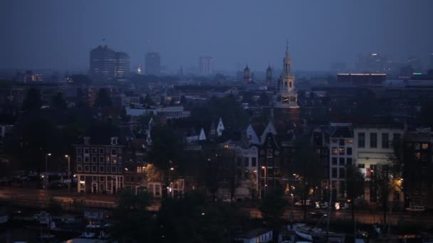 Letecký Pohled Město Prins Hendrikkade Noci Amsterdamu Nizozemsko — Stock video